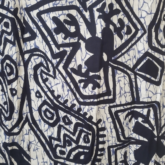 Vintage 70s HUKILAU FASHIONS Hawaiian Floral Tiki Sarong Wrap Dress Blue/Black - Picture 10 of 12